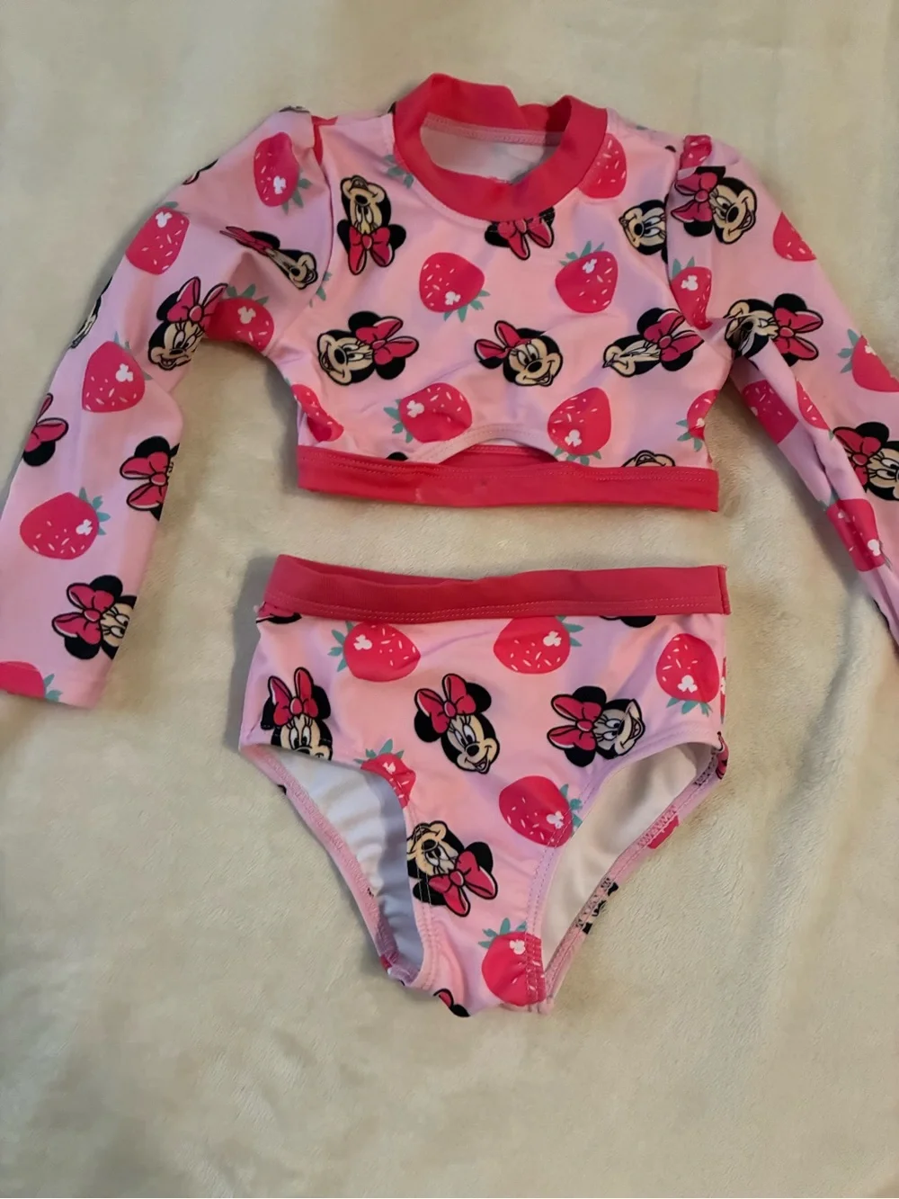 Disney Pink Minnie Mouse Strawberry Rash Guard Bikini Set